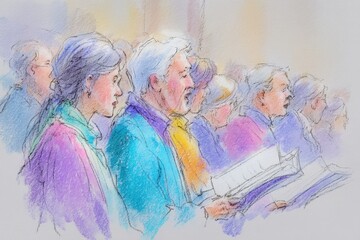 Choir members singing together in a warm, vibrant setting during a community event