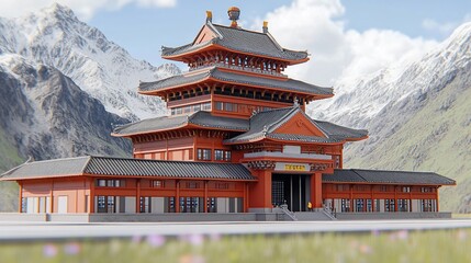Majestic Asian Temple Architecture in a Mountainous Landscape