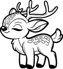 Funny deer cartoon characters vector illustration. For kids coloring book.