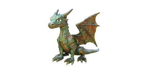 Obraz premium Green Dragon Sculpture. Fantasy Creature Art And Mythical Design Isolated On Transparent Background