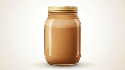 Clear glass jar filled with a light brown, smooth spread