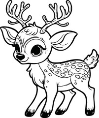 Funny deer cartoon characters vector illustration. For kids coloring book.