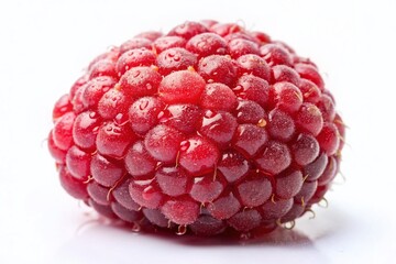 Single Fresh Raspberry on White Background - Vibrant Red Berry Stock Photo