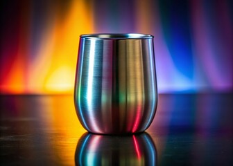 Sleek Stainless Steel Stemless Wine Cup, Modern Barware, Empty Metal Goblet,  High-Resolution Stock Photo