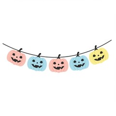Pastel Halloween Pumpkin Garland Festive Decoration on White Background Backdrop