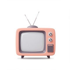 Retro Television in Peach and Gray with Antenna and Buttons on White