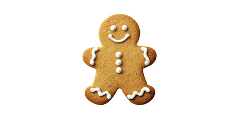 Gingerbread Man Cookie With Icing Decoration. Festive Holiday Treat Isolated On Transparent Background