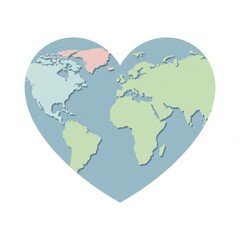Naklejka premium World Map in Heart Shape Pastel Colors Illustration