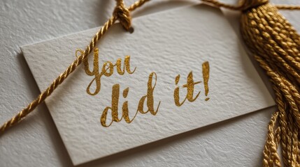 Golden "You Did It" Tag:  A celebratory "You Did It" tag, with a golden tassel and elegant script,  makes a perfect congratulations or achievement gift for a graduate, a new homeowner.