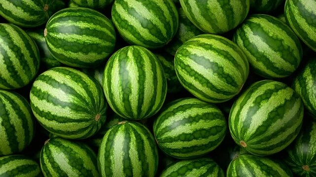 A Bountiful Harvest: A Close-Up View of Juicy Watermelons