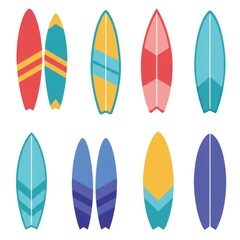Collection of Colorful Surfboards in a Variety of Designs for Water Sports