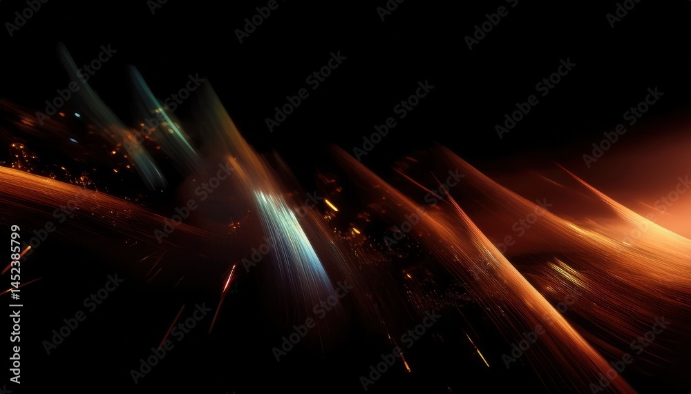 Aufkleber dynamic light streaks in motion on dark background for digital art, futuristic design, web graphics,