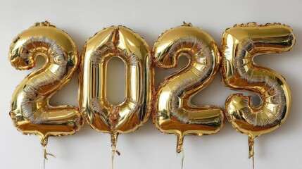 Countdown to 2025: Golden balloons in a celebratory display, each letter forming the year 2025, setting a positive tone for new beginnings and achievements.