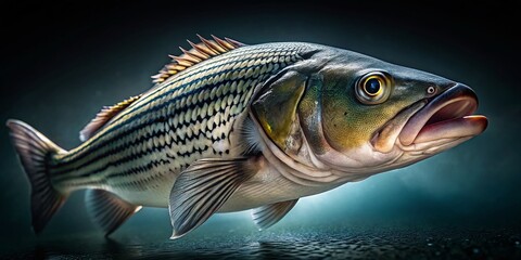 Fototapeta premium Striped Bass Portrait: Close-up of a Powerful Game Fish