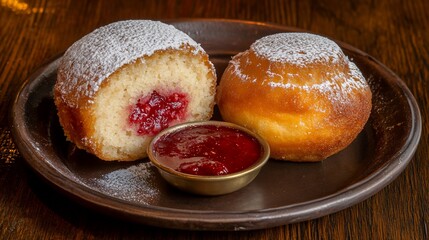 Delicious Raspberry Filled Doughnuts with Powdered Sugar