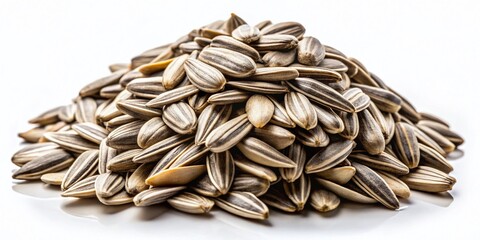 Sunflowers Seeds Pile, Organic Food,  White Background Stock Photo