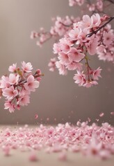 Obraz premium Delicate pink sakura petals drift on a soft-focus background , dreamy, sakura, wallpaper