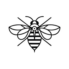 Graphic illustration of silhouette honey bee. Isolated on white background vector drawing for honey products, packaging, design.