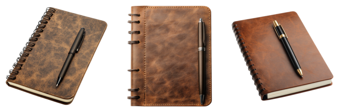 Set of notebook with pen isolated on transparent, PNG