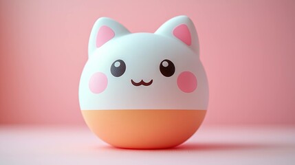 Cute plush cat figure against pink background