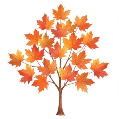 Fototapeta premium Orange and Red Maple Tree Autumn Leaves Illustration