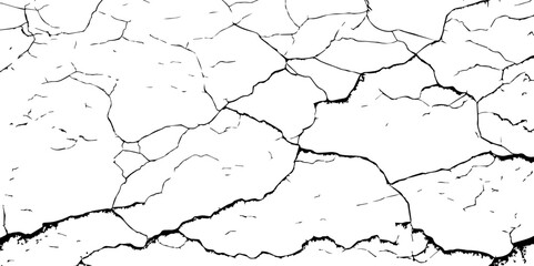 Cracked Surface Grunge Texture Vector. Grunge design crack texture background.  Black Isolated on White Background. Distressed black texture.  Uneven Overlay. Vector Illustration