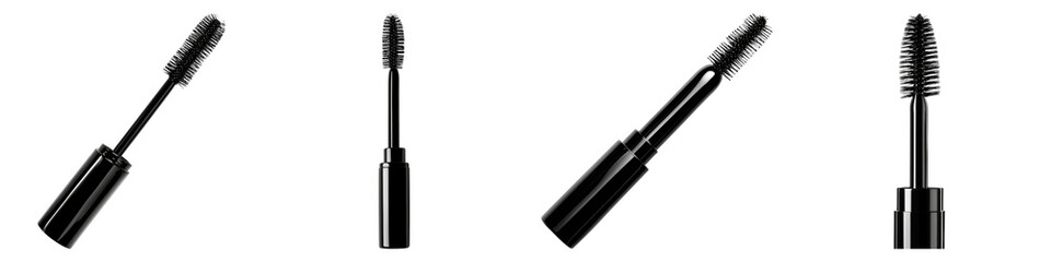 Set of black handle mascara isolated on transparent, PNG