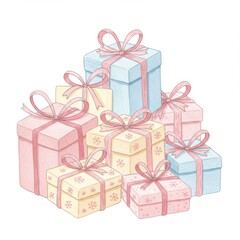 Fototapeta premium Pastel Pink and Blue Gift Boxes Watercolor Illustration