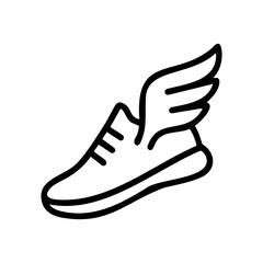 Running shoe with wing icon for fitness and speed