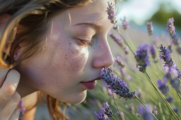 Woman Enjoying Lavender Blossom