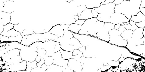 Cracked Surface Grunge Texture Vector. Grunge design crack texture background.  Black Isolated on White Background. Distressed black texture.  Uneven Overlay. Vector Illustration