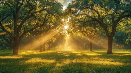 Obraz premium Golden light path through woods forest scenery