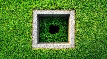 Square Stone Frame Green Grass Nature Minimalist Abstract Background
