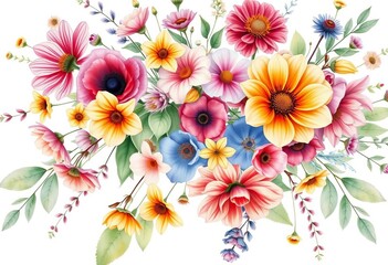 Vintage watercolor floral bouquet, wildflowers, leaves, isolated on white background Ideal for posters, cards,  delicate,  wildflowers