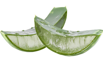  An image of an aloe vera leaf icon with two pieces cut and dripping, transparent background png