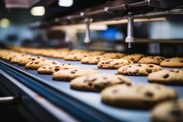 line of cookies on a assembly line