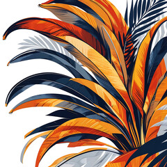 Vibrant tropical foliage displaying bold hues of orange, blue, and green in a modern design setting