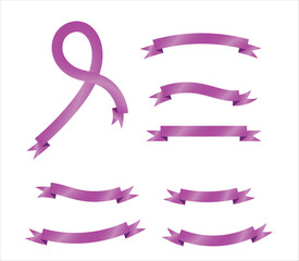 Collection of elegant lavender ribbon banners with various shapes for decorative design
