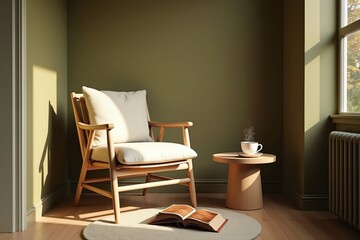 Cozy reading nook with book and coffee