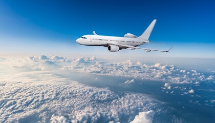 Fototapeta premium white passenger plane flying in the sky with amazing clouds in the background
