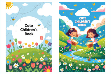 Cute Childrens Book Cover Designs With Girls Flowers And Sunny Weather