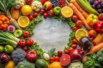 Vibrant Circle of Fresh Fruits & Vegetables - Tileable Stock Photo