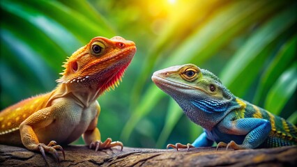 Obraz premium Vibrant Close-up: Tropical Gecko & Bearded Dragon Lizard Portrait