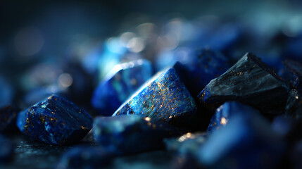A close up shot of linarite stones, highlighting their cryptic blue angel appearance.