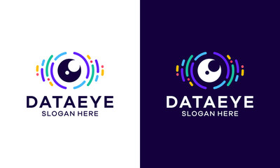 Eye data logo design. Vision eye abstract Vector design with code data graphic icon symbol