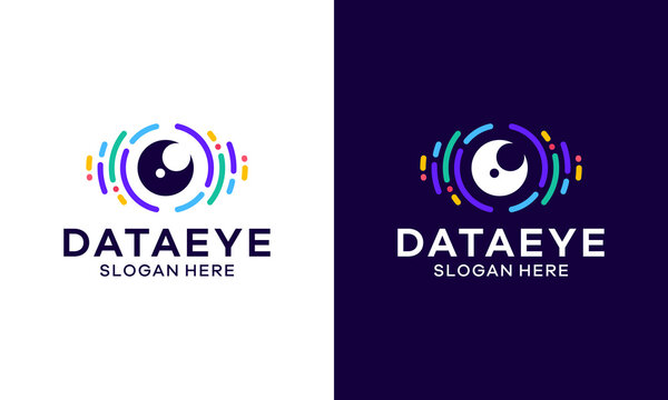 Eye data logo design. Vision eye abstract Vector design with code data graphic icon symbol