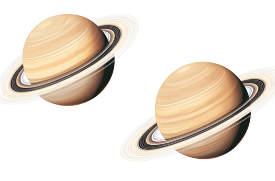 Two vector images of the planet Saturn, isolated on a transparent background png