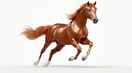 Obraz premium A powerful chestnut horse mid-gallop, glossy coat reflecting light, tail lifted with motion