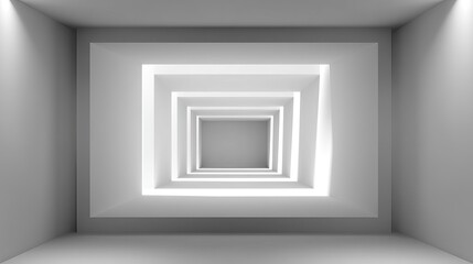 Modern Minimalist Interior with Layered White Geometric Shapes