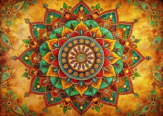Obraz premium Vibrant Mandala Vintage Art: Panoramic Indian Vedic Design, PNG Illustration